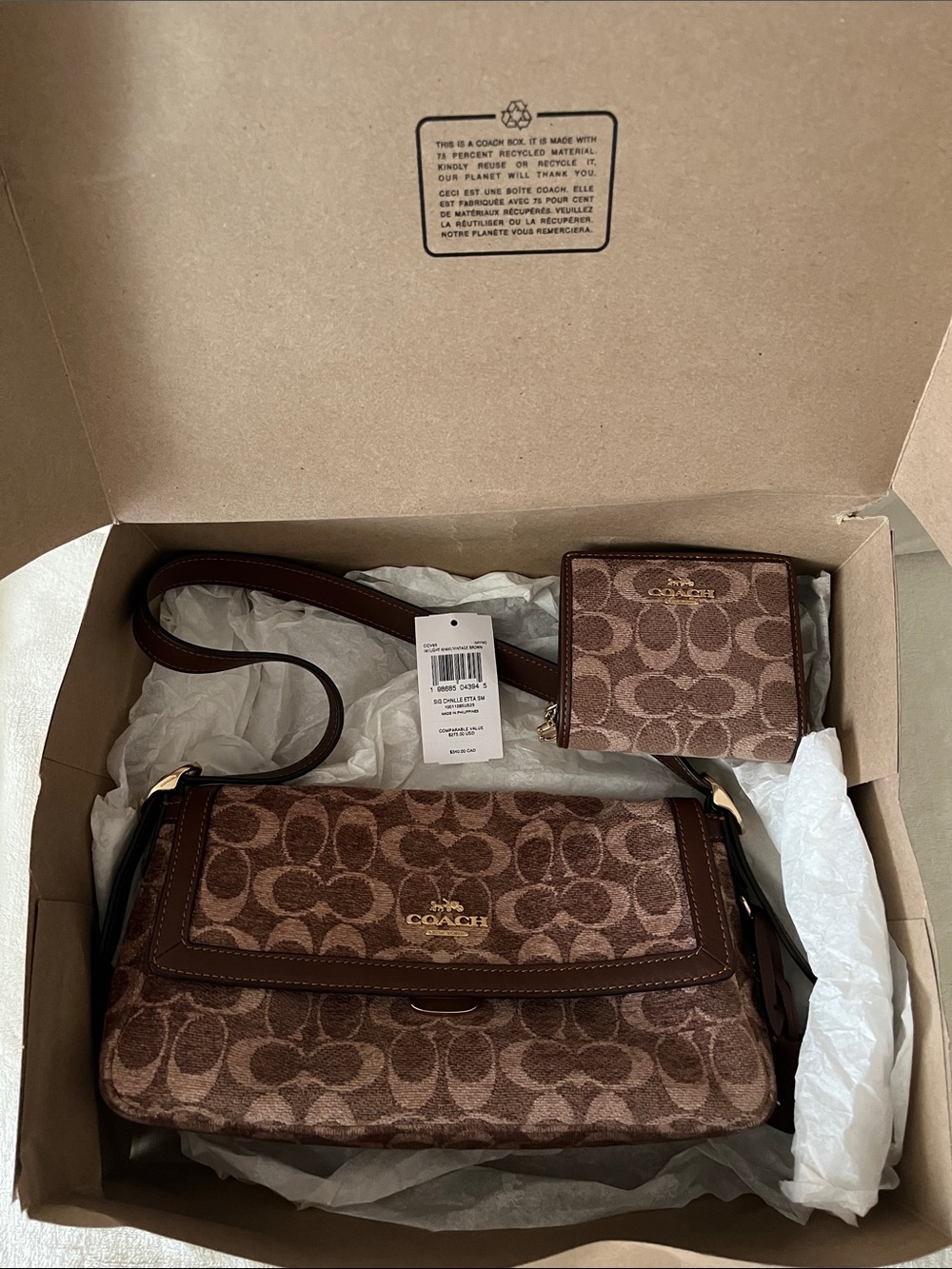 Coach Brown Signature Canvas Crossbody with Matching Card Case